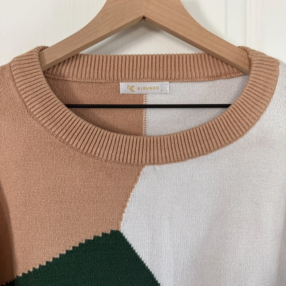 KIRUNDO Colorblock Knit Sweater – Tan, Ivory, Green & Blush | Size M - Picture 3 of 3